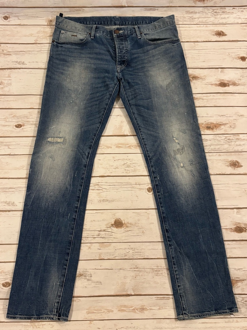 Emporio Armani Men’s Button Fly Jude: Sexy Fit Distressed Jeans Size 38